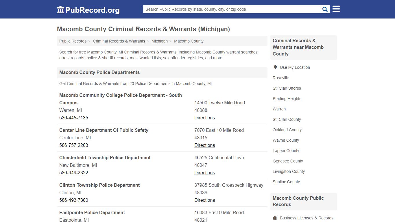 Macomb County Criminal Records & Warrants (Michigan)